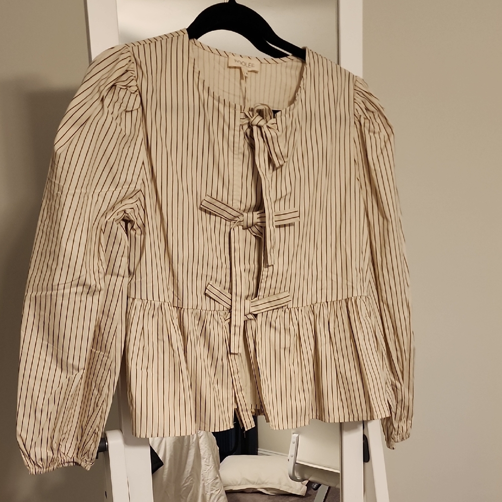 Roolee Beige Striped Top with Bow